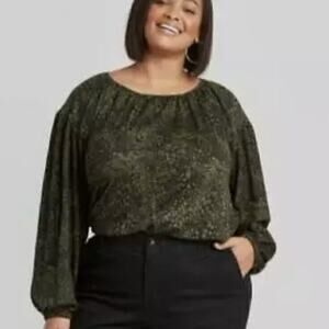 Ava & Viv‎ Green Black Ling Sleeve Top Size 1X